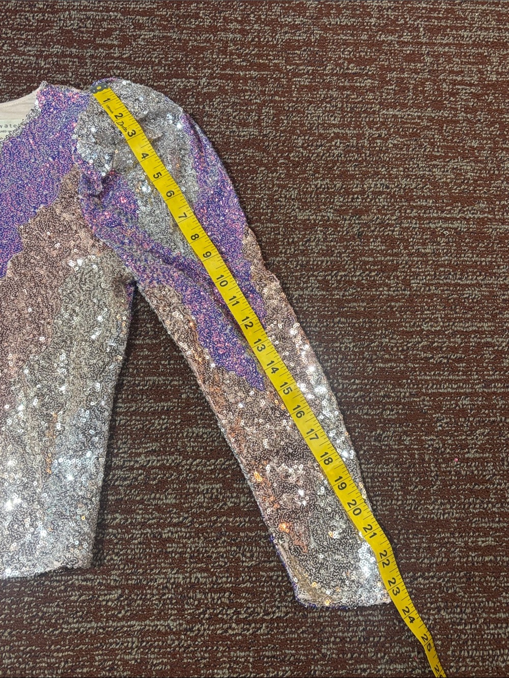 Anthropologie Saltwater luxe long sleeve statement sleeve metallic sequin crop S - Picture 11 of 16